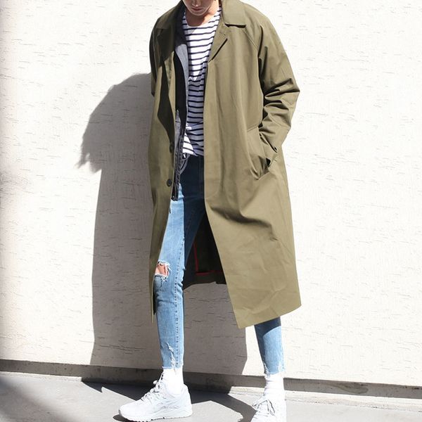 

fashion solid color outerwear overcoat vintage men loose windbreaker chaqueta hombre men korea style long trench coat man x9104, Tan;black