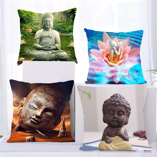 

ttlife buddhism style cushion cover buddha statue printed throw pillows cover for home sofa chair decorative pillows 45*45cm