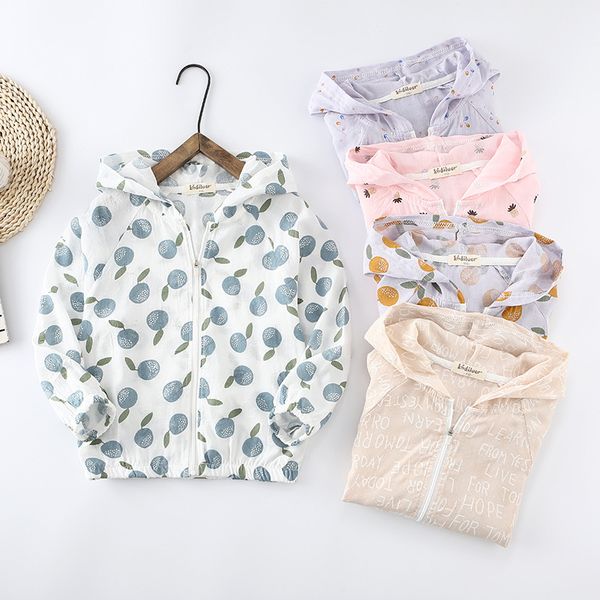 

2020 girls summer thin coat long-sleeved hooded cartoon sunscreen clothing breathable jacket kids clothes, Blue;gray