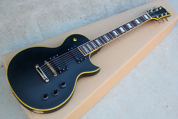 

rosewood fingerboard black electric guitar with active circuit,golden hardware,yellow body binding,can be customized