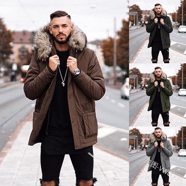 

men's jackets 4 colors mens fashion fur collar cotton clothing casual thicken lapels streetwear outdoor jacket motorcycle outwear, Black;brown
