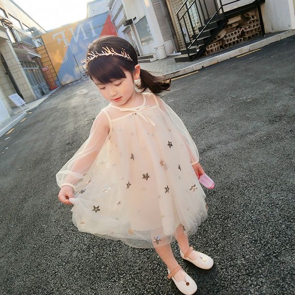 

retail kids girls dresses star sequins embroidered tulle dress lovely loose a-line mesh patchwork princess dress kids boutique clothes, Red;yellow
