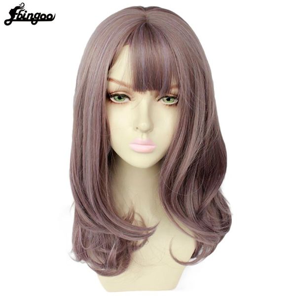 

ebingoo high temperature fiber medium natural wave светло коричневый синтетический косплей парики с челкой для женщин хэллоуин вечеринка, Black