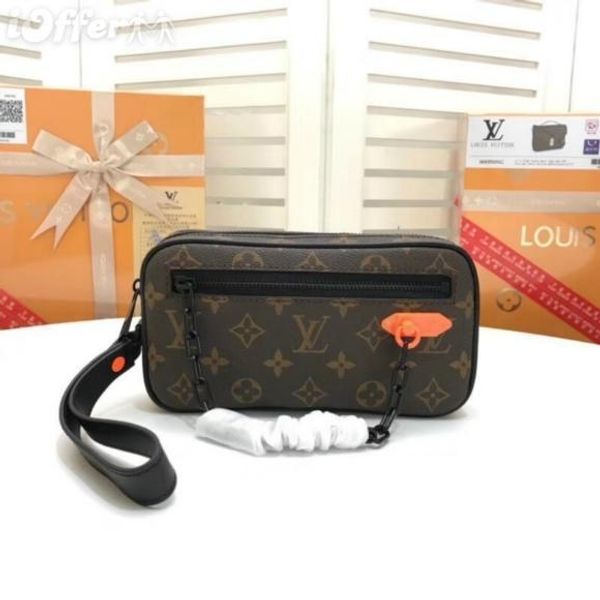 

M44458 Мужчин Цепи Холст Оранжевый Холст Клатч Кошелек Молнии Клатч Сумочка Кошелек