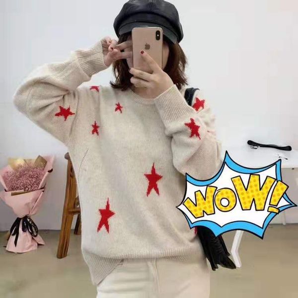 

women sweater 2019 autumn and winter stars soft sweater women, White;black