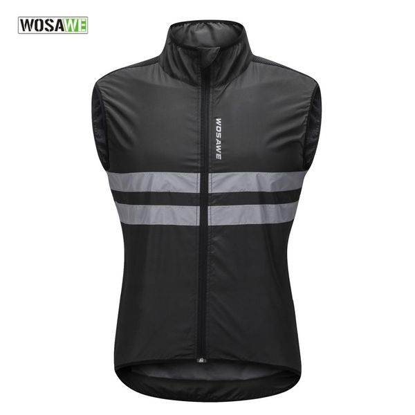 

wosawe 2018 men women reflective cycling vest windproof windbreaker running bike bicycle vest hiking fishing sleeveless jacket, Black
