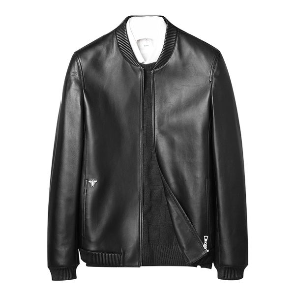 

2018 spring new fashion style bomber leather jacket real men classic winter male leather coat black genuine jacket men