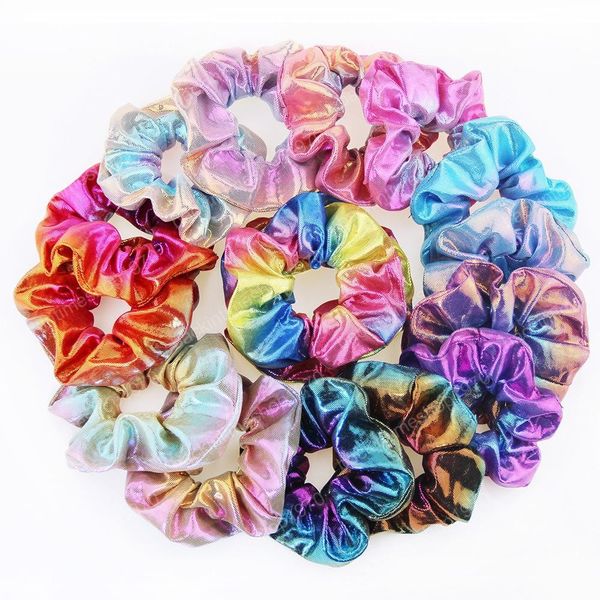 

women girl children elastic glitter ponytail holder hair rubber bands laser radiation colorful hairbands scrunchy accessories ing, Slivery;white