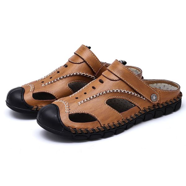 

mens casual shoes male summer beach sandals comfortable man leather roman outdoor beach slippers sandals sneaker big size 38-46, Black