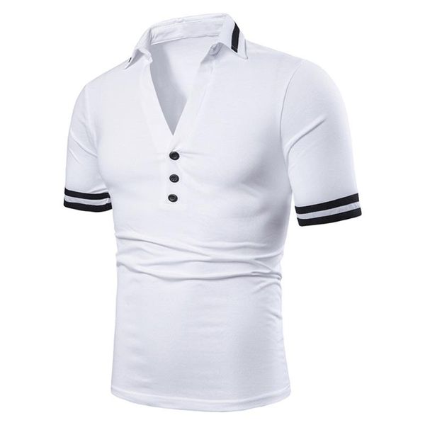 

2020 summer men shirt british style short sleeve mens v neck slim fit gentlemen casual polos shirts size s-xxl, White;black