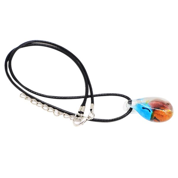

drop-shaped красочный серебряная фольга стекла кулон ожерелье европейских и американских ювелирных изделий популярные кожа веревка ювелирные, Silver