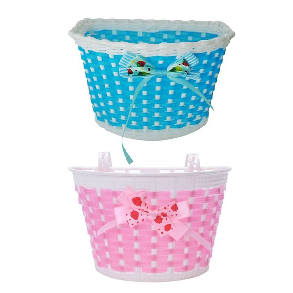 

2 pcs children bicycle basket: 1 pcs blue bike flowery front basket bicycle cycle shopping stabilizers & 1 pcs pink children bic