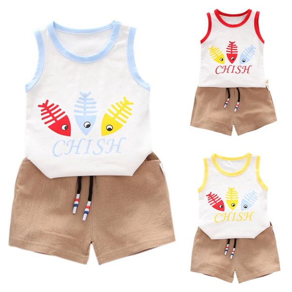 

brand boys clothing sets children summer boys clothes cartoon fish kids boy clothing set t-shit+pants cotton, White