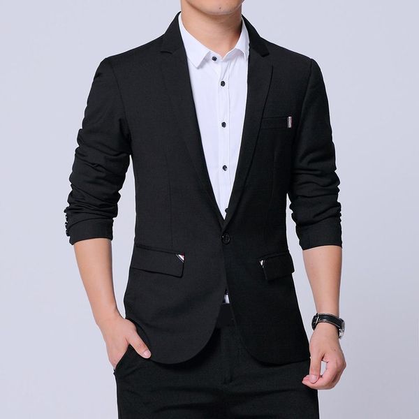 

men's fashion new style one button suit for self-cultivation pure color coat fashion slim solid color one button blazer #0704, White;black