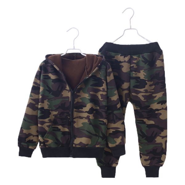 

2019 new fashion boys tracksuit kids sport clothes set velvet camouflage children suit clothing set for 3-8years autumn winter, Black;blue