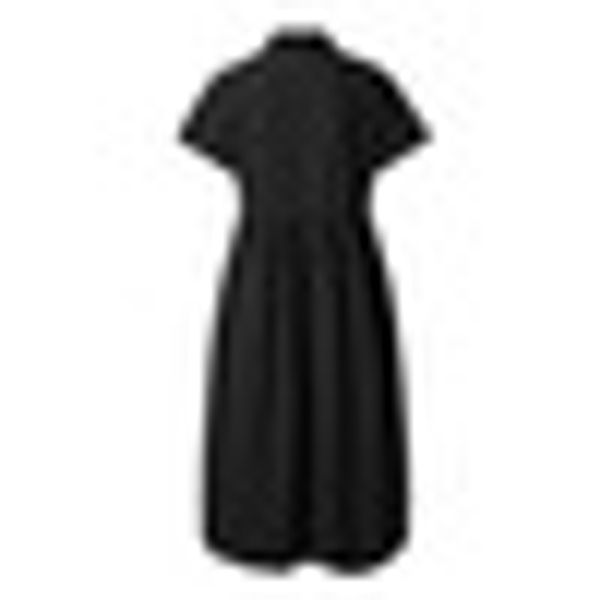 

summer womens lapel plain holiday beach long dress sleeveless pleated sundress, Black;gray