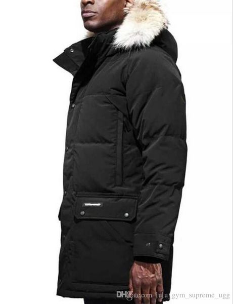 

classic canada men langford parka down jacket fabric outdoor windproof coat long fur hooded warm doudoune factory outlet, Blue;black