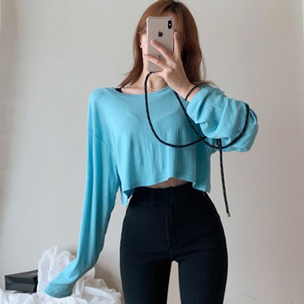 

20s s/s womens long sleeve t shirts fashion solid color women shirts new ladies short style t shirt 3 colors size, White