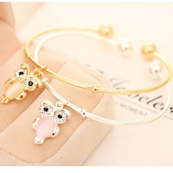 

2019 new fashion cute cat eyes ladies men's couple bracelets selling animal owl hanging bracelet female bracelet, Black