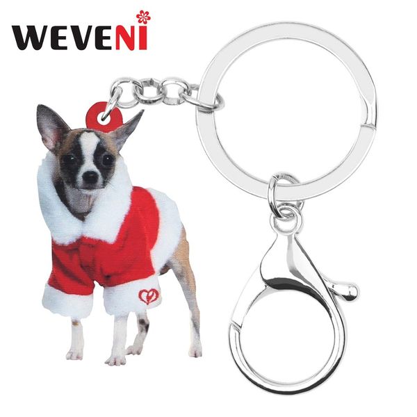 

weveni acrylic christmas costume chihuahua dog key chains key rings bag car purse decoration keychain for women girls charm gift, Silver