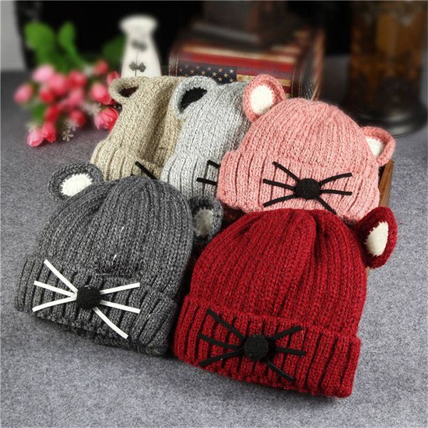 

baby winter hat infant boys girls warm cap cute kitten bonnet thick plush knitted hat kids crochet beanie, Yellow