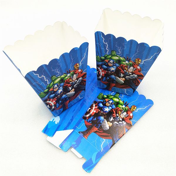 

6pcs/lot cartoon popcorn box kids birthday party supplies superhero baby shower happy candy gift boxes party decoration