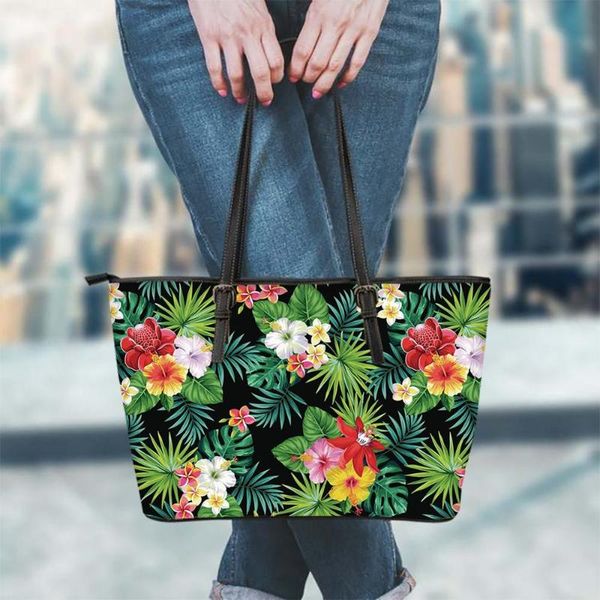 

forudesigns 2020 fashion pu handbag women's hibiscus hawaiian flower tropical print shoulder bag female storage bag shopper bags