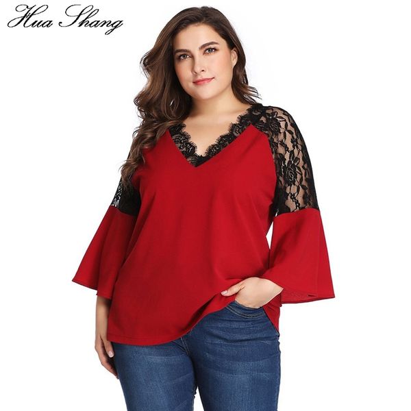 

women chiffon plus size summer v neck flare sleeve elegant lace patchwork chiffon blouse loose oversize ladies tunic, White