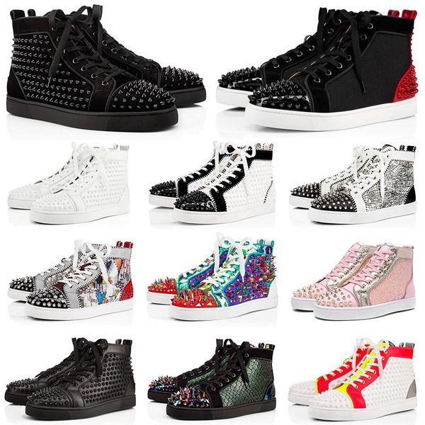 

2020 new mens red bottoms designer shoes spike suede leather men women flat fashion luxury casual shoes party lovers sneakers 36-47 with box, Black