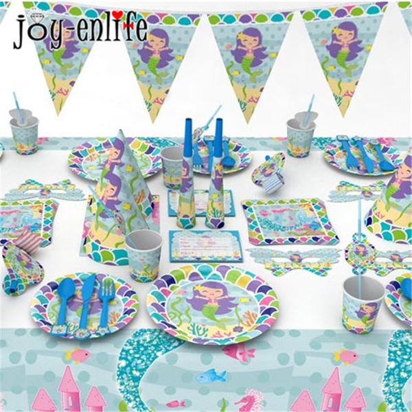 

mermaid party tableware happy birthday party paper plate cup with mermaid foil balloons decor baby shower girl party supplies