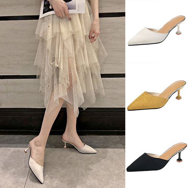 

women high heel slippers half wrapped summer sandals for shopping party -opk, Black