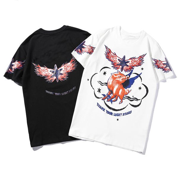 

20ss mens t shirt fashion pig print men women short sleeve mens casual sport t-shirts size s-2xl, White;black