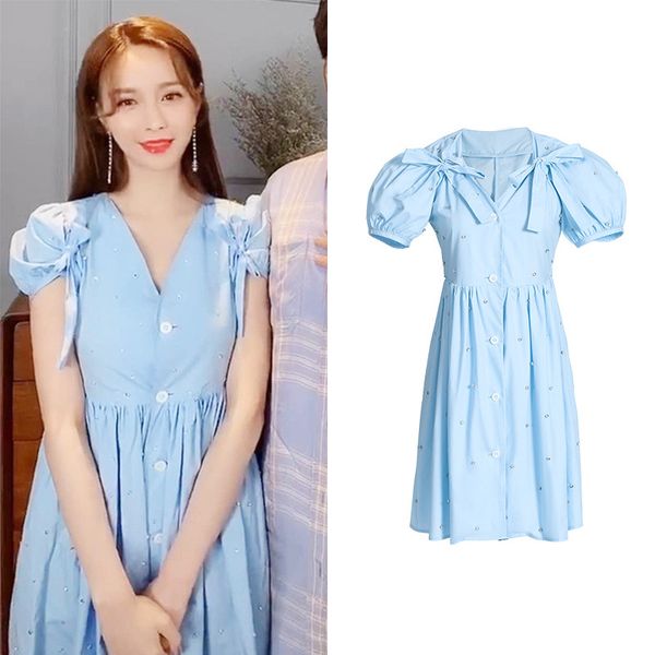 

shen mengchen's tiktok, v, collar, shirt, , design, bubble sleeve, dress, summer dress, etc, White;black