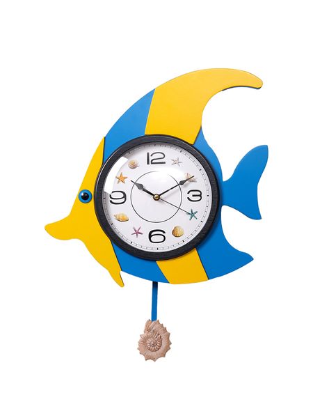 

fish large wall clock wood silent watch swing clock living room modern cartoon children's room bedroom oclock klok decor sc336