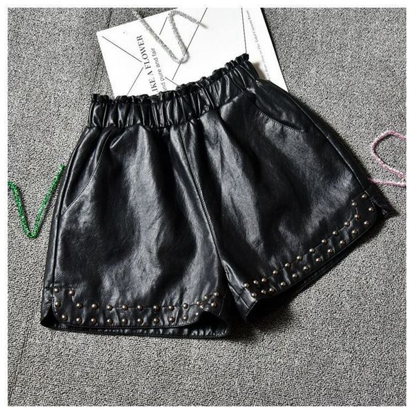 

женщина шорты женские шорты pu женщины кожа шорты осень зима моды rivet short эластичный пояс wide leg feminino cintura sexemara, White;black