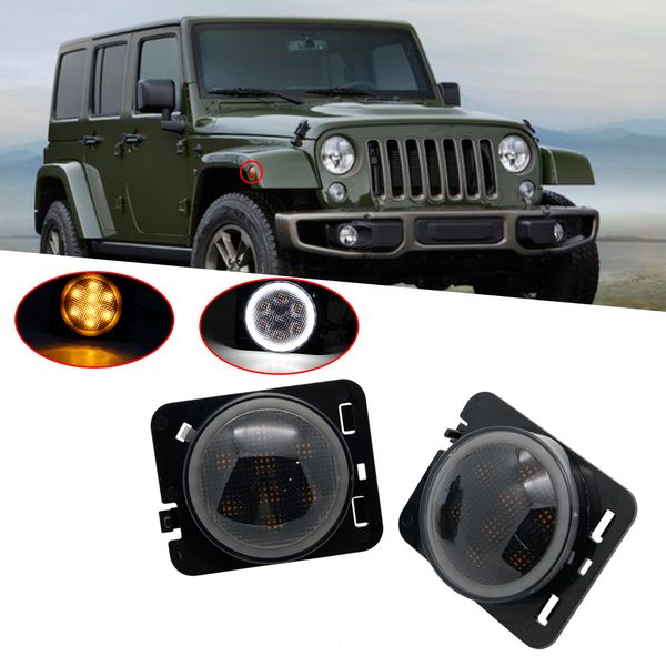 

led front halo turn signal light for wrangler jk 2007-2017 smoked amber light fender side for wrangler