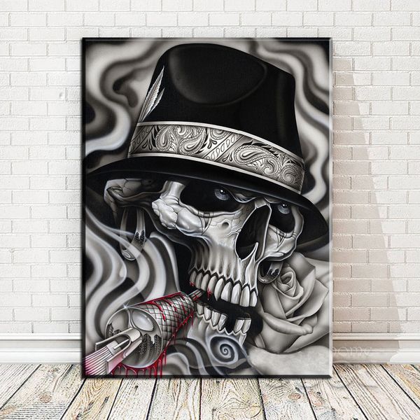 2019 Skull Flower Graffiti Wall Art Canvas Painting Pop Oil Prints And Posters Pictures For Living Room No Framed From