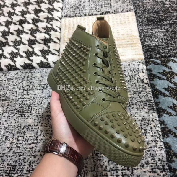 

2019 men women new style red soles trainers army green spiked sneakers leather pik pik spikes red bottom sneakers,brand casual shoes 35-47, Black