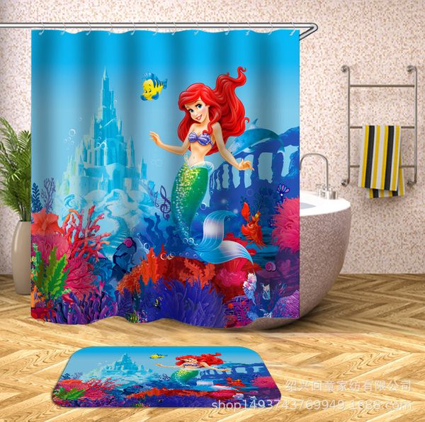 

luxury designer slides flip flip sandals undersea mermaid printing shower curtain-waterproof and mildew-c-type plastic hook-factory direct s
