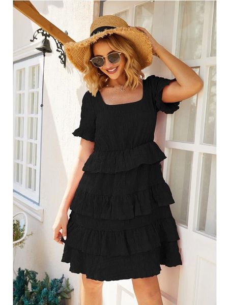 

casual dresses dress solid color layers of cake v166 design, Black;gray