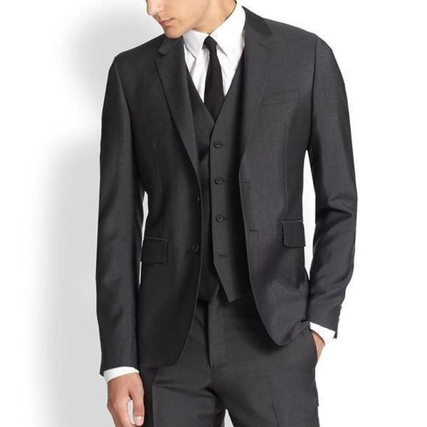 De alta Qualidade Dois Botões de Noivo Smoking Cinza Charcoal Cinza Lapela Homens Ternos 3 peças de Casamento / Prom / Blazer Jantar (Jaqueta + calça + colete + Gravata) W598