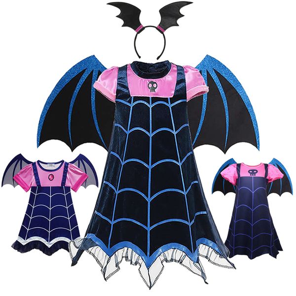 

girl vampirina costume with wing kids cartoon role playing clothes children horror night halloween party vampire cosplay dress, Red;yellow