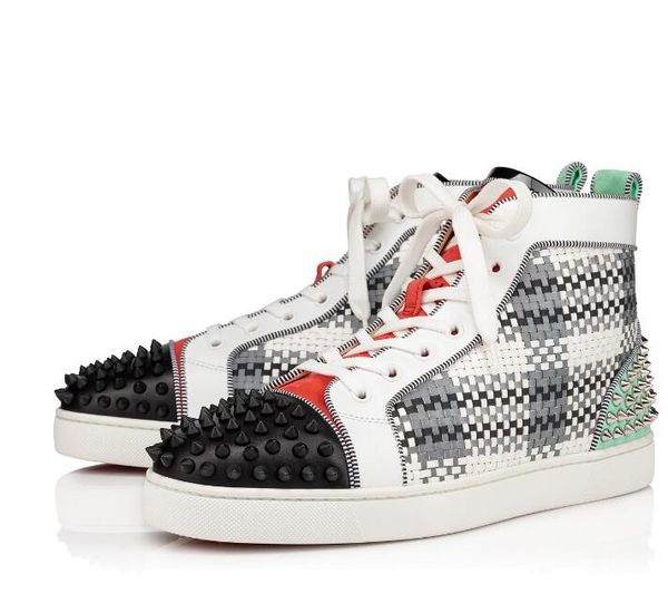 

марка weave 2020-х годов кожа с шипами мужская red bottom кроссовки high top коты свободный walking элегантный открытый инструкторы партии с, Black