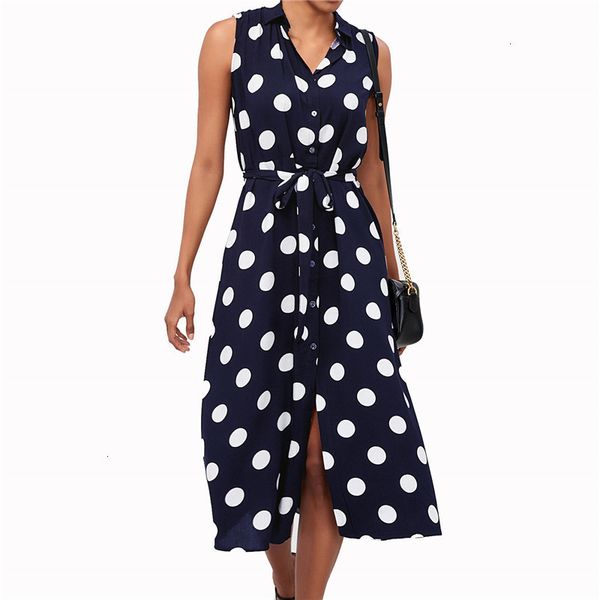 

womens clothes women designer dresses sleeveless women dress elegant ladies turn down polka dot print dresses chiffon designer clothes, Black;gray