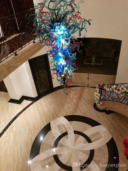 

luxury crystal blue chandelier big large size for stair europe style hand blown murano glass chandelier light with led bulbs