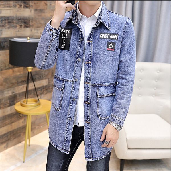 

men denim jacket spring medium long loose large size denim outerwear autumn fashion casual single-breasted men coat jia412, Black;brown