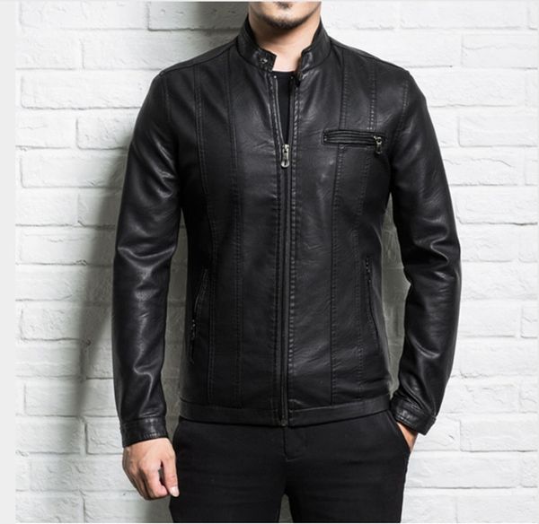 

new spring and autumn men genuine leather jacket sheepskin handsome teenager boy slim zipper male motorcycle leather jacket, Black