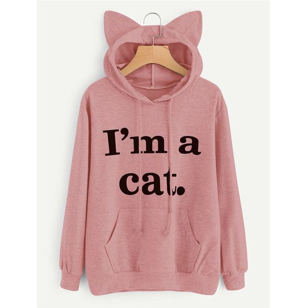 

1PC Streetwear Hooded Shirt Casual Women Sweatshirt Hoodie Pullover Hoody Plain Design Letter I am a CAT