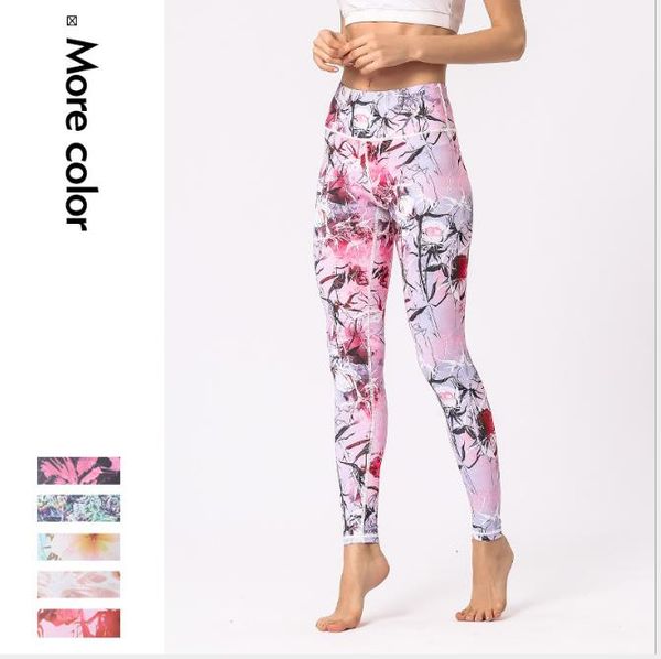 Штаны для йоги с цифровой печатью Жаккардовые бедра с высокой талией Фитнес Бег Упражнения Девятиминутные штаны