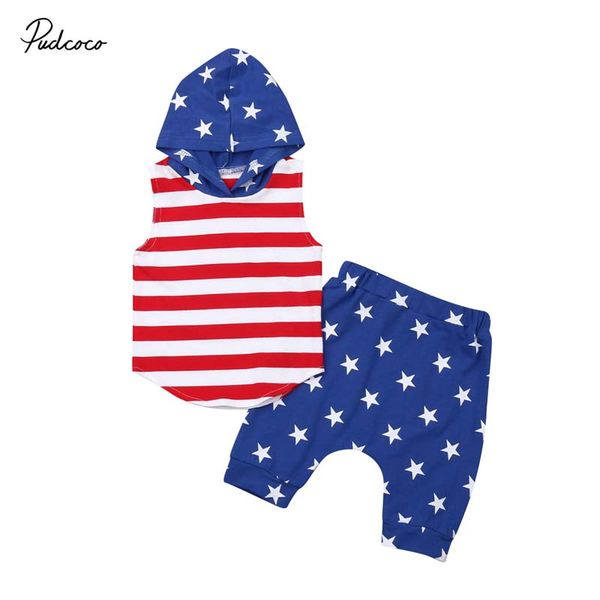 

2019 brand july 4th infant baby boy clothes casual hooded shorts striped and stars 2pcs outfit toddler clothing 0-4t, White